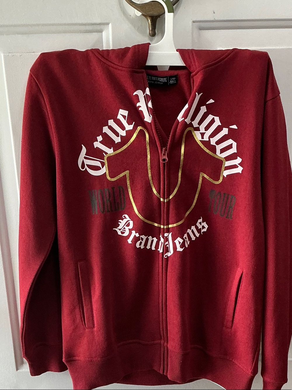 True Religion Kids Burgundy Zip Hoodie with Gold Logo